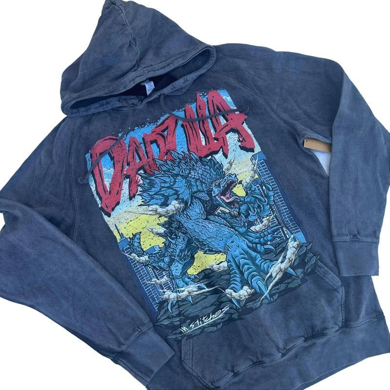 Vintage Washed Hoodie - Dadzilla, Unisex, Gift for Dad, Monster Sweatshirt, Goth, Zombie, Halloween, Scary, Rock, Punk, Metal