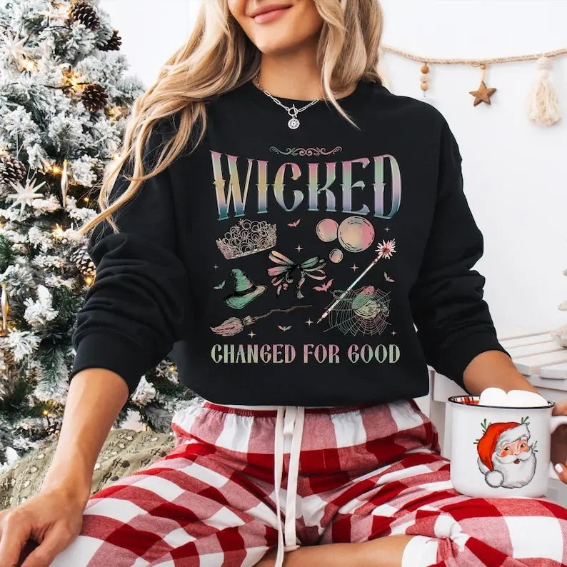 Vintage Wicked Change For Good Sweatshirt, Defy Gravity Broomstick Magic Wand Shirt, Wizard Of Oz Movie T-shirt, Witch Pink And Green Hoodie