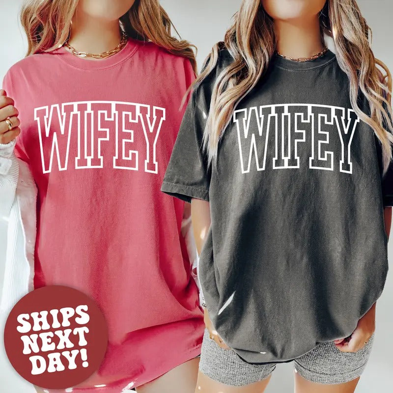 Vintage Wifey Graphic T-shirt Wife Shirt Just Married Tee, Honeymoon Shirt Bride To Be Gift Bridal Shower Gift Bride Unisex Shirt Tee Cotton Printed