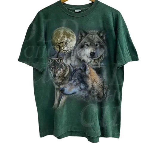 Vintage Wolf 90s Graphic Shirt, Wolf Lovers Retro Moon Tee, 2000s Nature Moon Alpha Shirt, Nostalgia Unisex, Wolf Party Gifts,Tee Menswear Top Underwear Streetwear