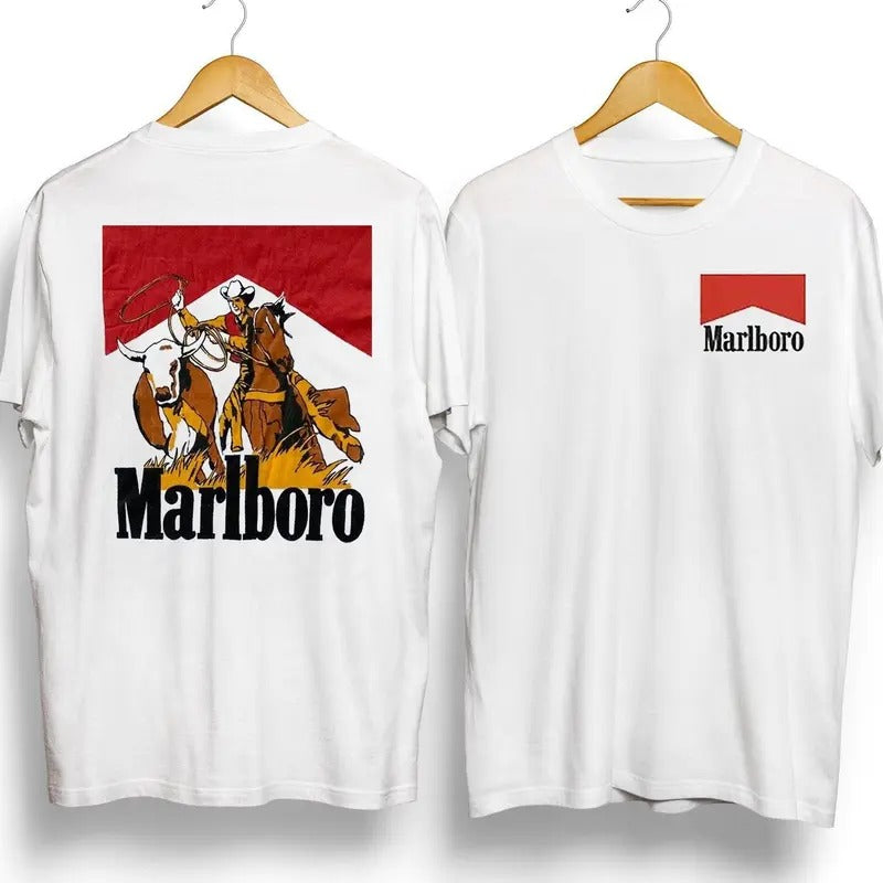Vintage marlboro2 Cotton Tshirt Crewneck Casual Streetwear Top Gift Fans Birthday
