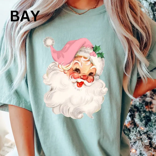 Vintage pink Santa Graphic tee, Christmas shirt, Comfort Colors, Christmas Gifts, Womenswear, Printed Hoodie, Sweatshirt