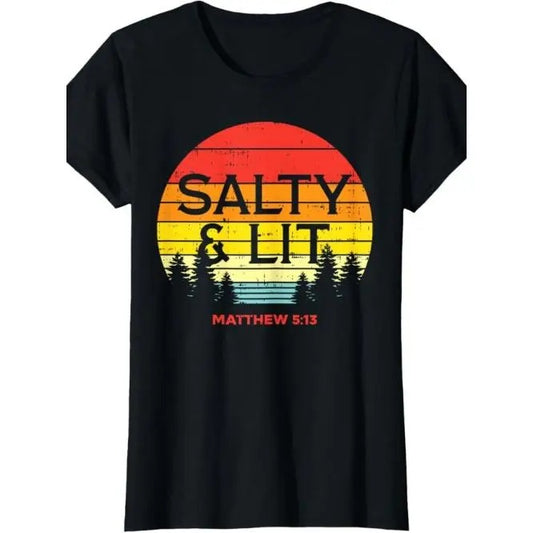 Vintage style Forest at Sunset, niche design print, quality breathable material, casual everything Salty And Lit Matthew 5 13 Gift T-shirt Made in USA