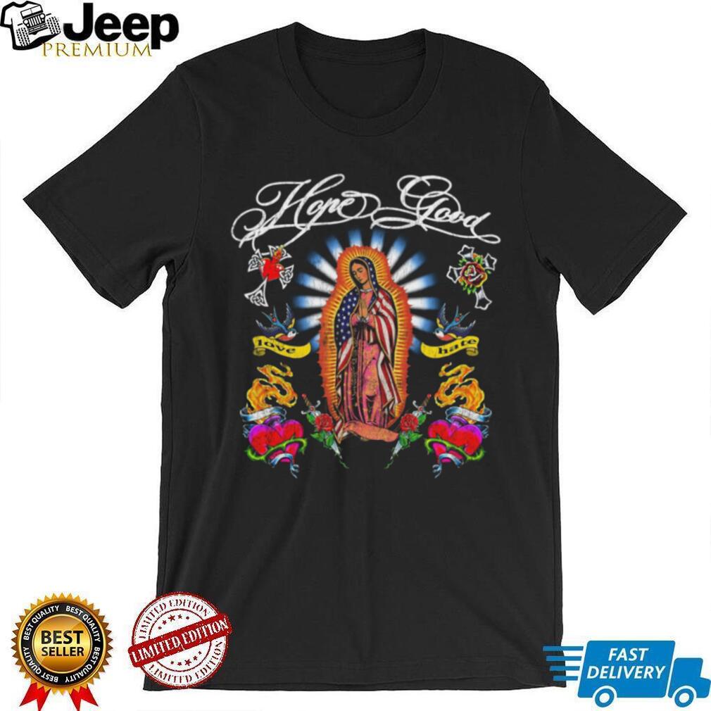 Virgin Mary American Flag Patriotic Religious Tattoo Style T Shirt