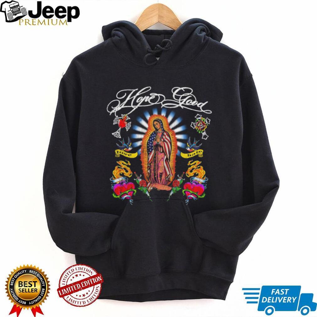 Virgin Mary American Flag Patriotic Religious Tattoo Style T Shirt