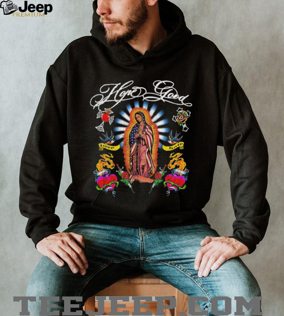 Virgin Mary American Flag Patriotic Religious Tattoo Style T Shirt