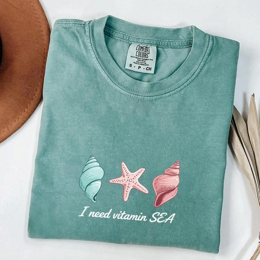 Vitamin SEA Comfort Colors Shirt, Coastal Shells Aesthetic Tee, Starfish Beach Girl Shirt, Summer Ocean Breeze Top Tee, Sea Therapy Vibes Cotton Fabric
