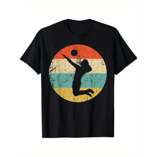 Volleyball Shirt - Vintage Retro Volleyball Player T-Shirt T-Shirt, 100% Cotton, Halloween Thanksgiving Christmas Gift for Men Women Family Friends, S-XXXL, Black made in usa