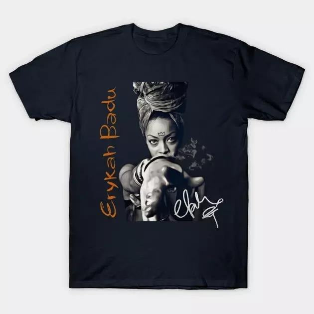 Vtg Erykah Badu Music Star Cotton Black All Size Unisex Tee Shirt LL083, Gift for her, Gift for him, Gift for fan shirt Menswear T-Shirt Top Decoration Womenswear Fit