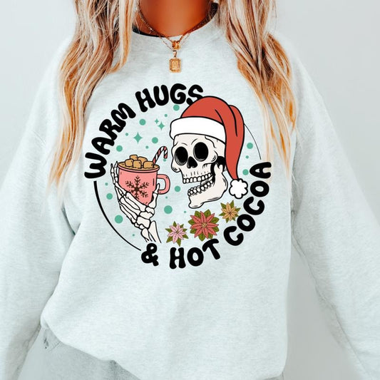 WARM HUGS AND HOT COCOA CREWNECK (Crewneck Sweatshirt, Unisex Fit, Causal Sweatshirt for Christmas, Christmas Holiday Sweatshirt) Womenswear Hoodie