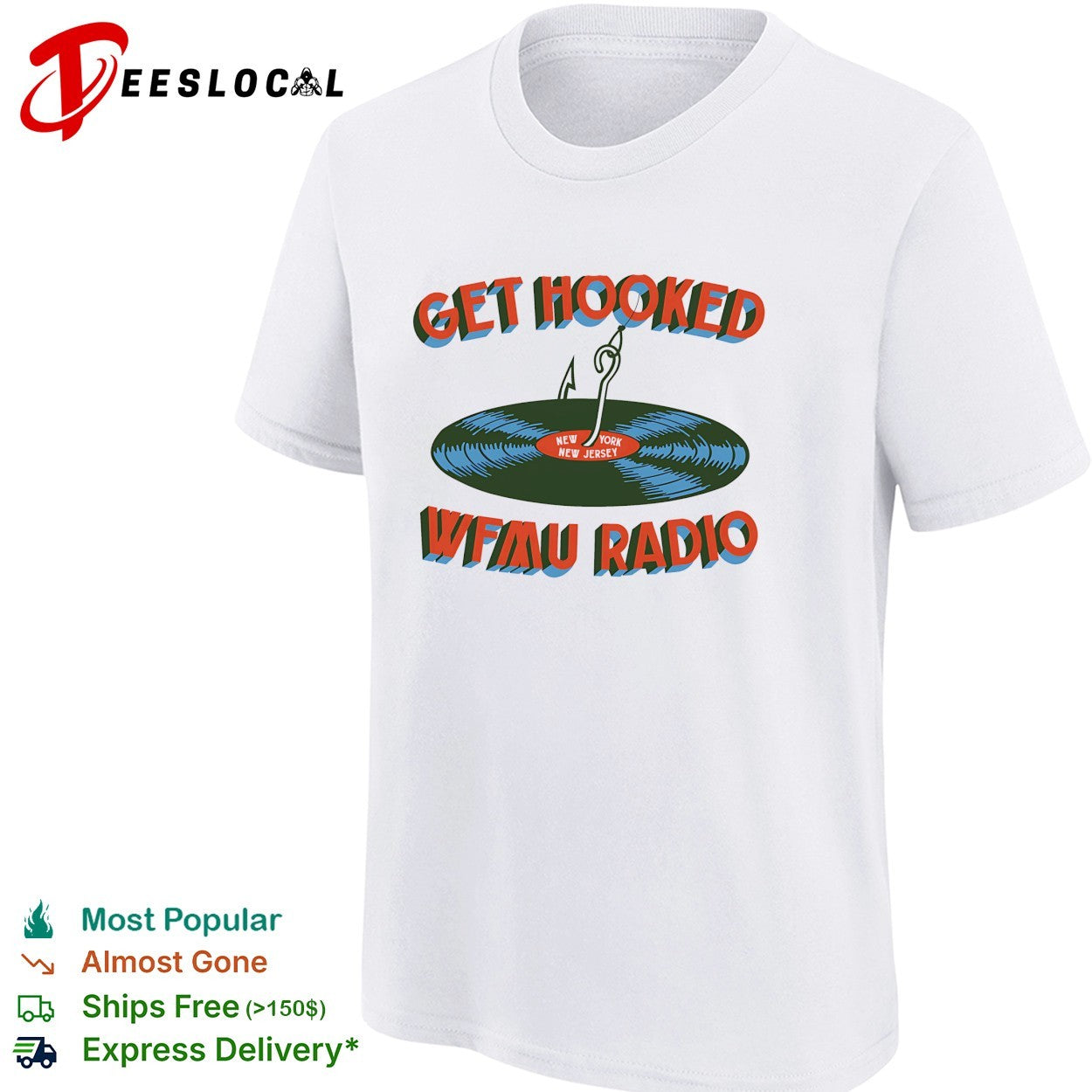 WFMU Radio get hooked vinyl record fishing hook New York New Jersey shirt