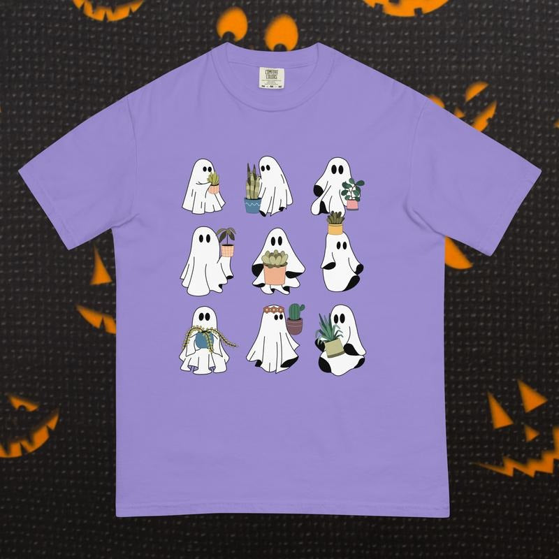 WOMENS GRAPHIC TEES, WOMEN'S READING SHIRT, GHOSTS plants SHIRT (COMFORT COLORS T-SHIRT, CASUAL SHIRT UNISEX, HALLOWEEN CLOTHING, GRAPHIC APPAREL) Cotton Fabric