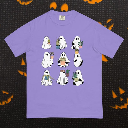 WOMENS GRAPHIC TEES, WOMEN'S READING SHIRT, GHOSTS plants SHIRT (COMFORT COLORS T-SHIRT, CASUAL SHIRT UNISEX, HALLOWEEN CLOTHING, GRAPHIC APPAREL) Cotton Fabric