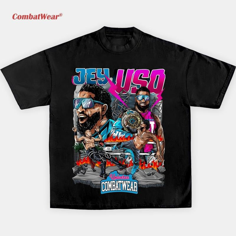 WWE JEY USO FLAMES COMIC TEE, Wrestling Tee, Wrestling Graphic Tee, 2025 Wrestler Shirt, Sports Shirt, Vintage Wresting Shirt, Wrestling Fan Gift