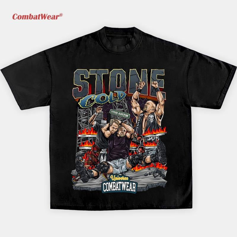 WWE STONE COLD FLAMES COMIC TEE,  Wrestling Tee, Wrestling Graphic Tee, 2025 Wrestler Shirt, Sports Shirt, Vintage Wresting Shirt, Wrestling Fan Gift