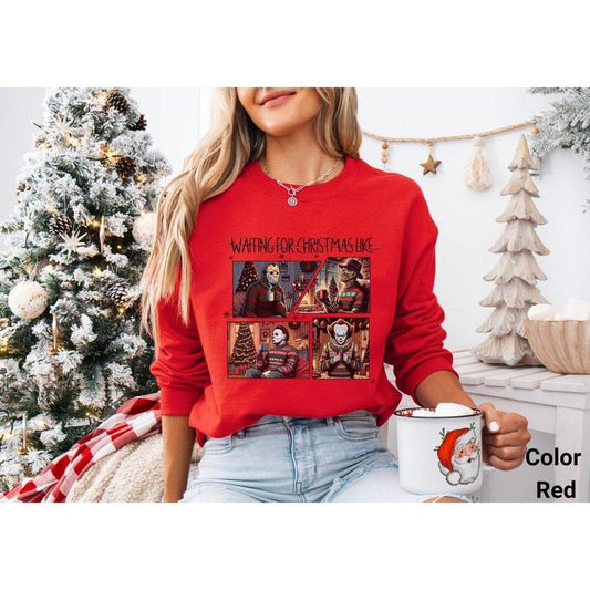 Waiting For Christmas Like Killer Friends Sweatshirt, Have A Killer Christmas, Cute Spooky Christmas Season Sweatshirt, Spooky Holiday Gifts