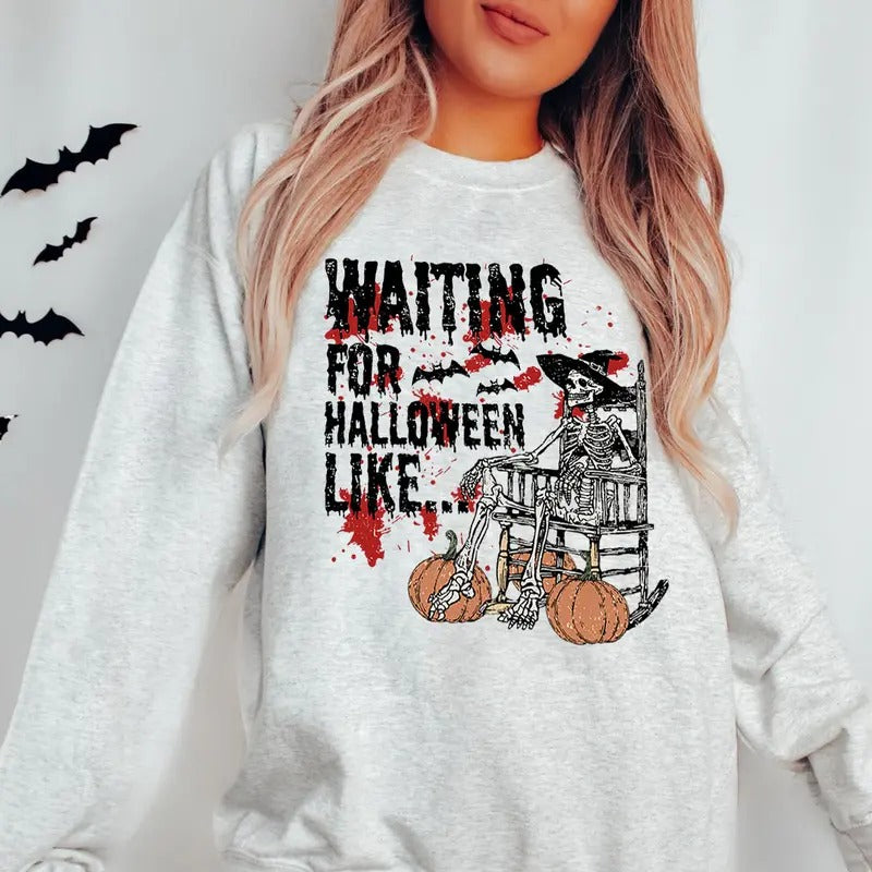 Waiting For Halloween Like SweatShirt, Funny Halloween Unisex Short Sleeve Tee, Spooky Season Shirt, Halloween Gift, Spooky Season Shirt, Adult Halloween Shirt, Halloween Fall Sweatshirt, Halloween Party 2024 Shirts