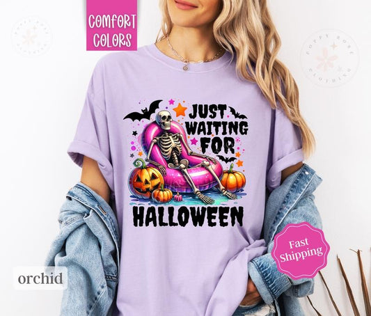 Waiting for Halloween Shirt Comfort Colors, Skeleton Tshirt for Women,  Spooky Season Shirt Oversized Crewneck...