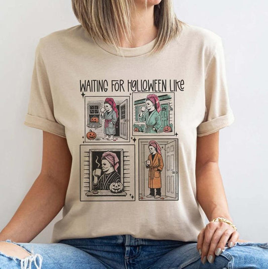 Waiting for Halloween like T-shirt, Horror Movie Characters shirt Top Womenswear