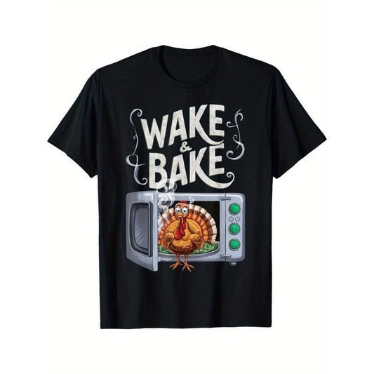 Wake & Bake Turkey Feast Fun Thanksgiving Chef Gift Idea Themed Men's T-Shirt made in usa