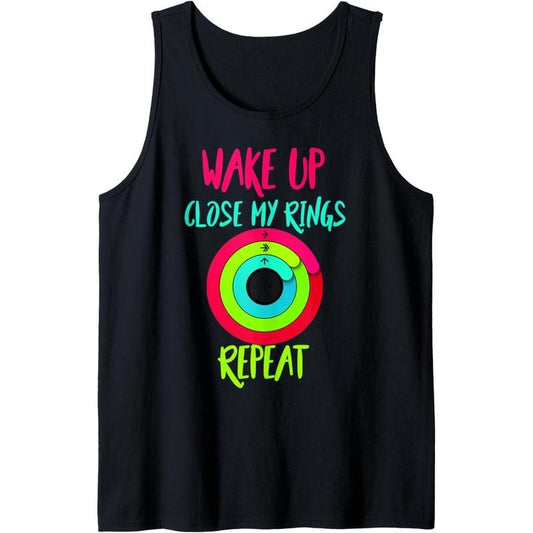 Wake up Close My Rings Repeat funny retro gym distressed Tank Top Made in USA