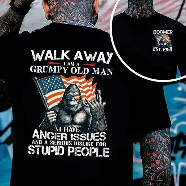 Walk Away Im A Grumpy Old Man Baby Boomer T-shirt, Boomer FAFO T Shirt - 100% Cotton Top Unisex Comfort Womenswear Menswear, Custom Classic Collar Love