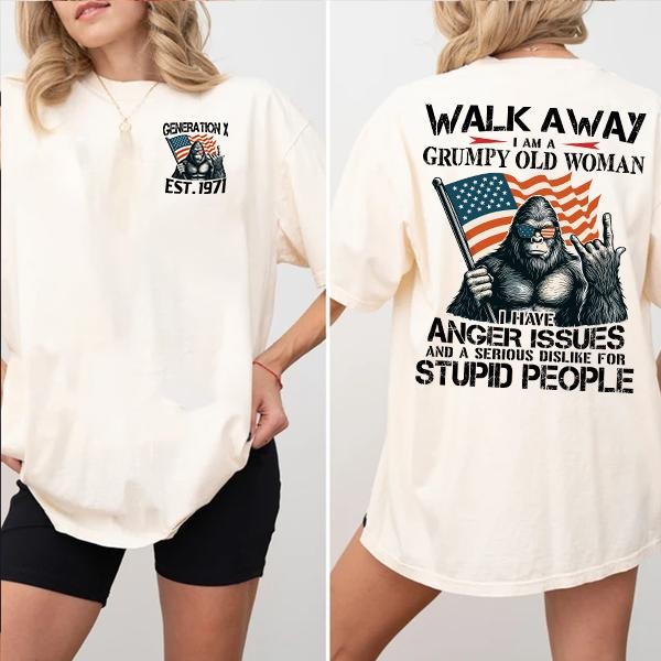 Walk Away Im A Grumpy Old Woman Generation X T-shirt, Gen X FAFOT Shirt - 100% Cotton Top Unisex Comfort Womenswear Menswear, Custom Classic Collar Love