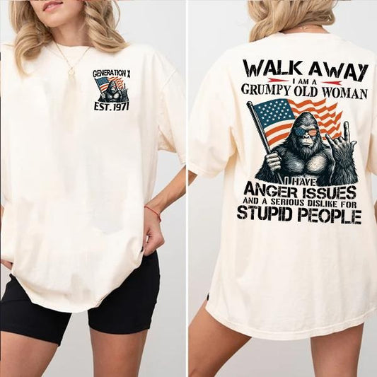 Walk Away Im A Grumpy Old Woman Generation X T-shirt, Gen X FAFOT Shirt - 100% Cotton Top Unisex Comfort Womenswear Menswear, Custom Classic Collar Love