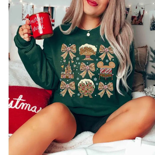 Walt World Coquette Bows Gingerbread Christmas Sweatshirt Tshirt, Epcot World Tour Xmas Shirt, Very Merry Xmas Party, Hollywood Studio Tee