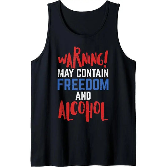 Warning May Contain Freedom And Alcohol 4th Of July Party Tank Top MADE IN USA