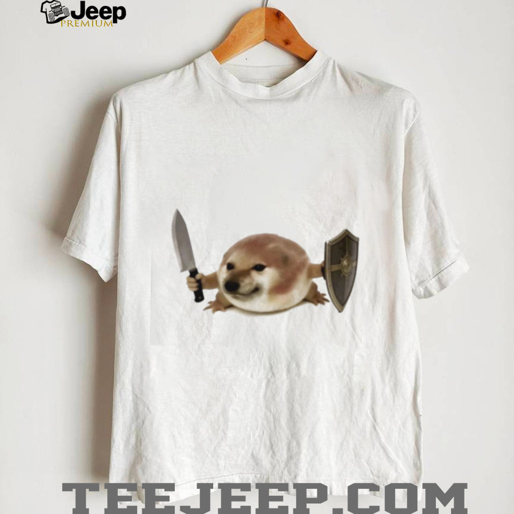 Warrior Doge Meme With Knife And Shield Graphic White T Shirt