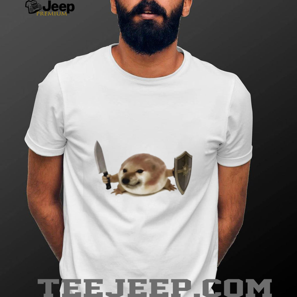 Warrior Doge Meme With Knife And Shield Graphic White T Shirt