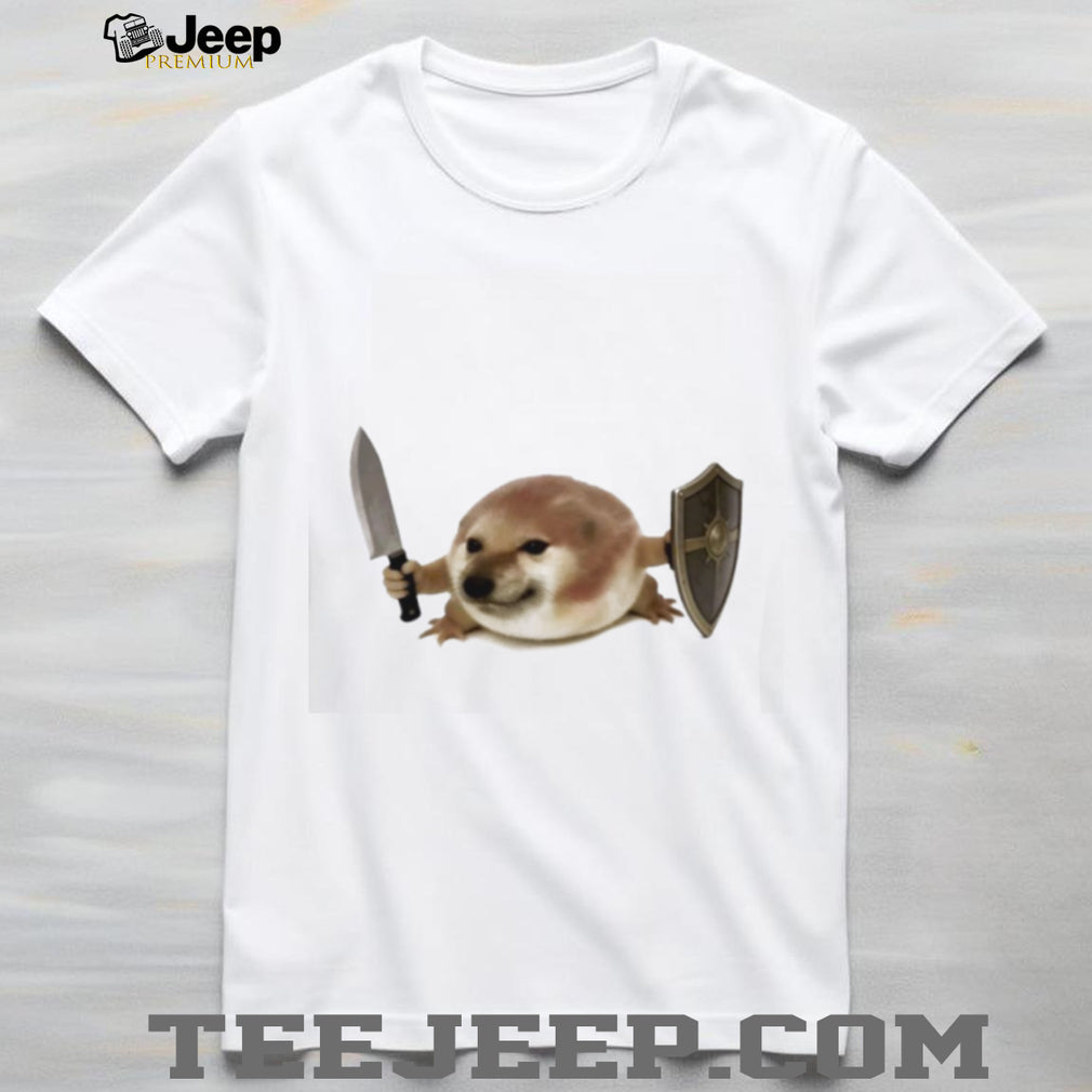 Warrior Doge Meme With Knife And Shield Graphic White T Shirt