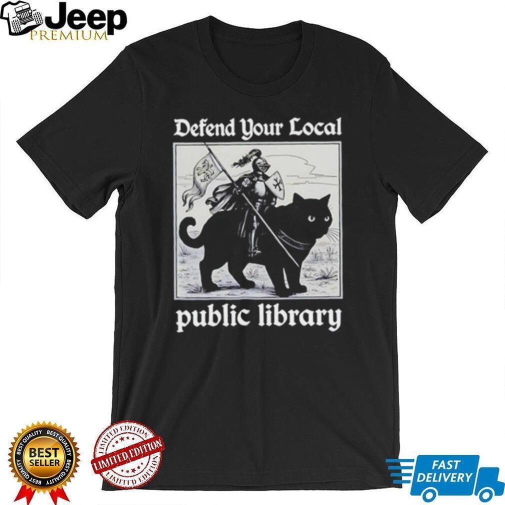 Warrior riding cat defend your local public library shirt