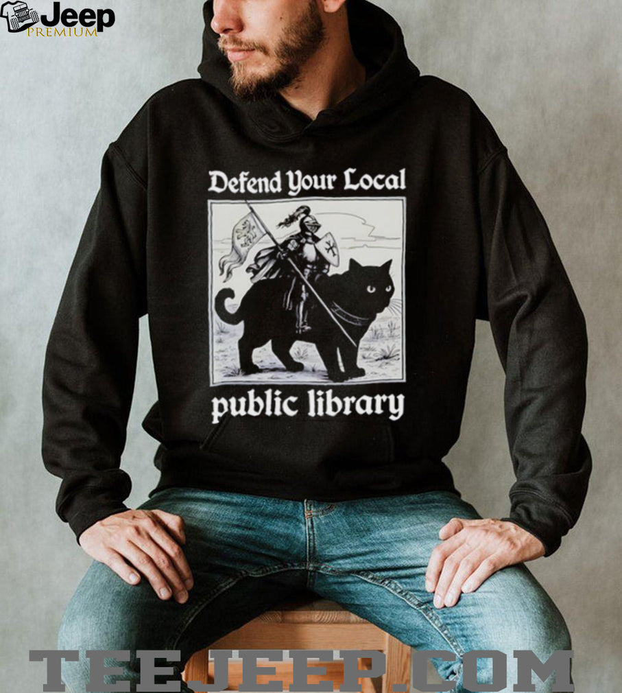 Warrior riding cat defend your local public library shirt