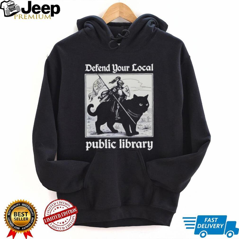 Warrior riding cat defend your local public library shirt