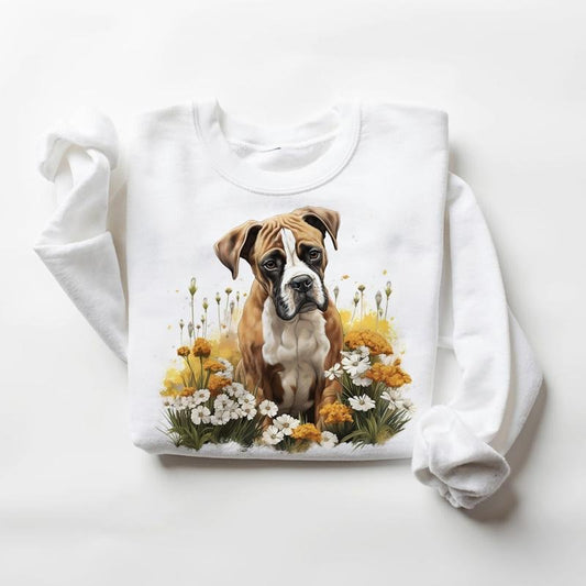 Watercolor Dogs With Flowers Funny Sweatshirts Hoodie Tropical Dog Summer Cute T-shirt Hunting Season 4th of July Unisex 1 Cotton Womenswear
