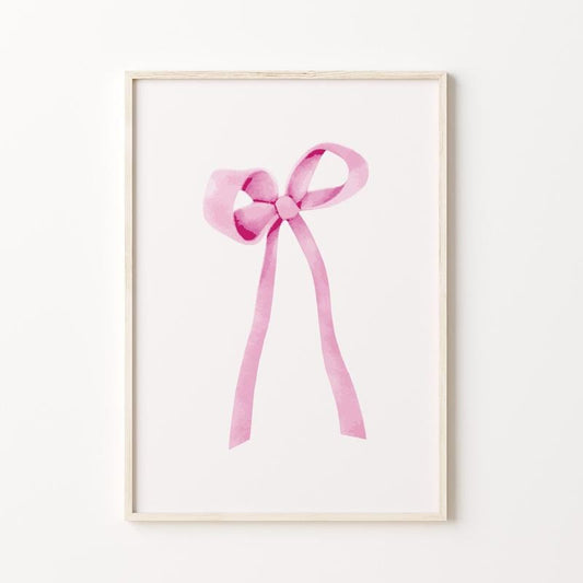 Watercolor Pink Bow Print, Feminine Wall Art, Coastal Aesthetic Decor, Vintage Pink Poster, Girl Aesthetic Home Decor,...