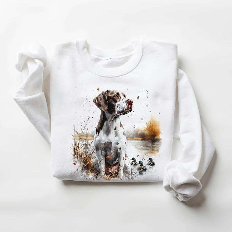Watercolor Pointer dog Hunting Retro Sweatshirts Hoodie 4th of July Cute T-shirt Hunting Season Unisex 1 Cotton Menswearstyle{n002}2