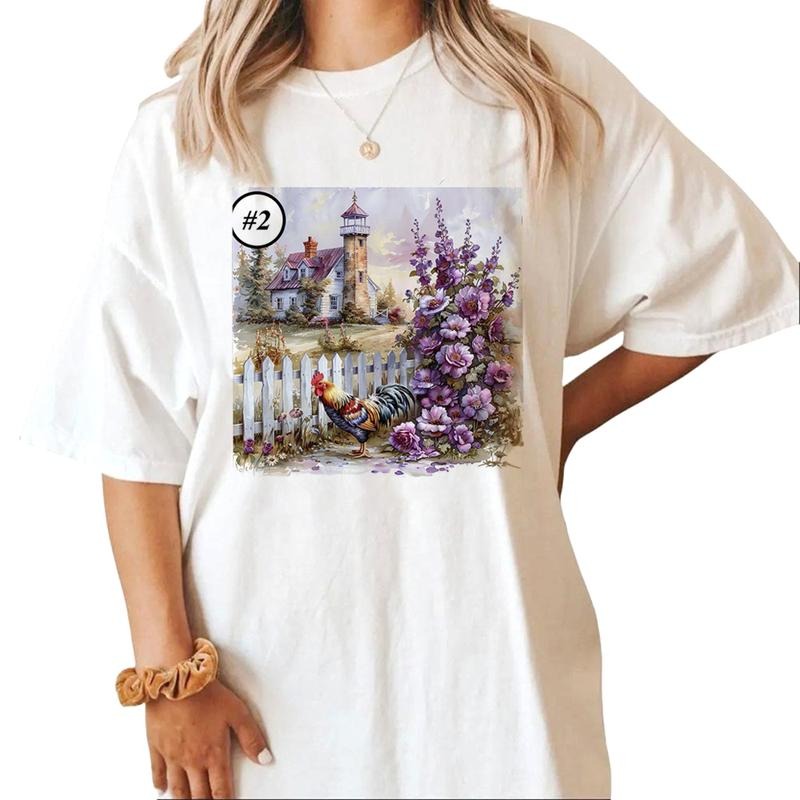 Watercolor rooster Farm animals Cute Unisex T-shirt Sweatshirt Hoodie Design all #ffa 1 Cotton Top