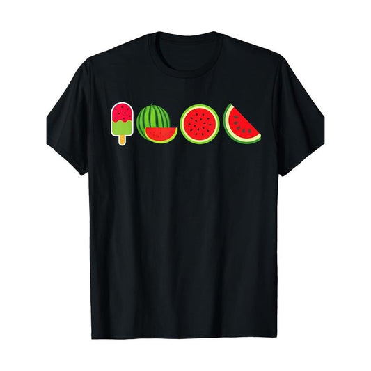 Watermelon Lover T-Shirt - 100% Cotton, Geometric Pattern, Crew Neck, Short Sleeve, All-Season Casual Tee, Slight Stretch Knit Fabric, Digital Heat Transfer, Regular Fit Made in USA