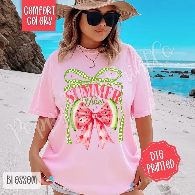Watermelon Summer Vibes Comfort Colors Tshirt, Cute Summer Tee, Girly Beach Shirt Hoodie, Sweatshirt | WearSparks.com