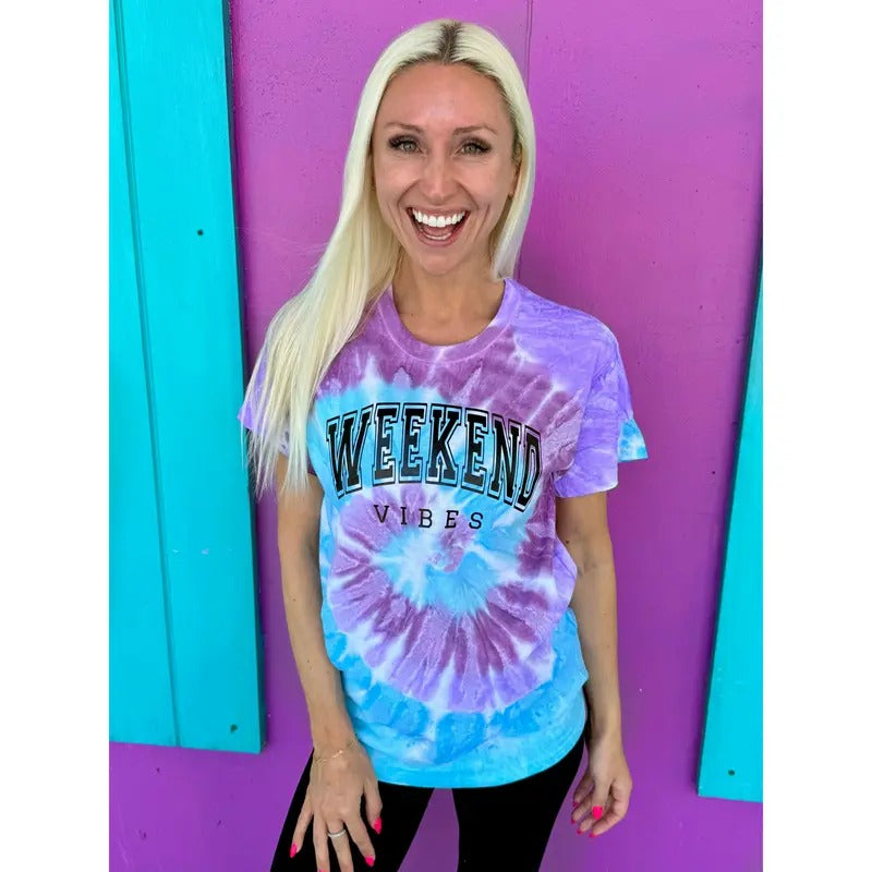 Weekend Vibes Berry Blast Tie-Dye Tee Hoodie, Sweatshirt | WearSparks.com