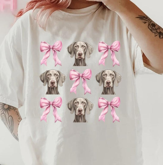 Weimaraner with bows Shirt~ Unisex Apparel Relaxed Fit Printed In The USA Clothing Womenswear Casual Comfort Cotton Top Athletic Boho Chic