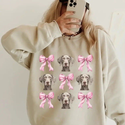 Weimaraner with bows Sweatshirt ~ Sweatshirt Unisex Apparel Relaxed Fit Printed in the USA Clothing Womenswear Casual and Comfortable
