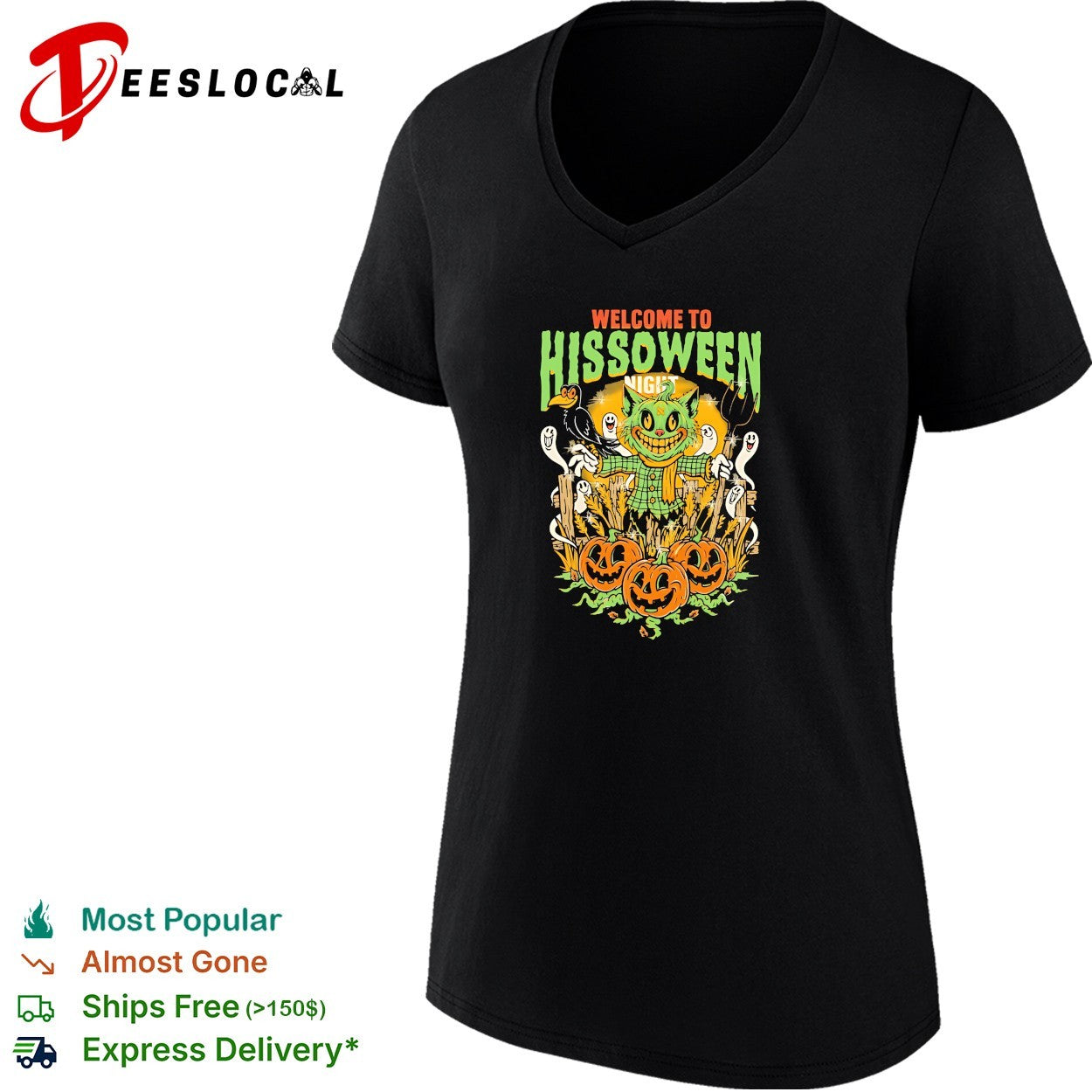 Welcome to Hissoween night cat scarecrow pumpkin shirt