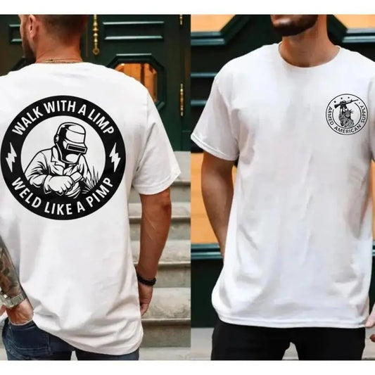 Weld Like A Pimp 2 Sides Shirt, Men's Heather Grey Everyday Casual TShirt Collar Jersey, Unisex Sweater Pullover Tee