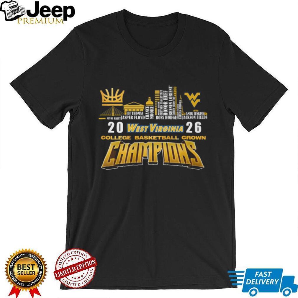 West Virginia Mountaineers 2026 College Basketball Crown Champions Skyline T Shirt