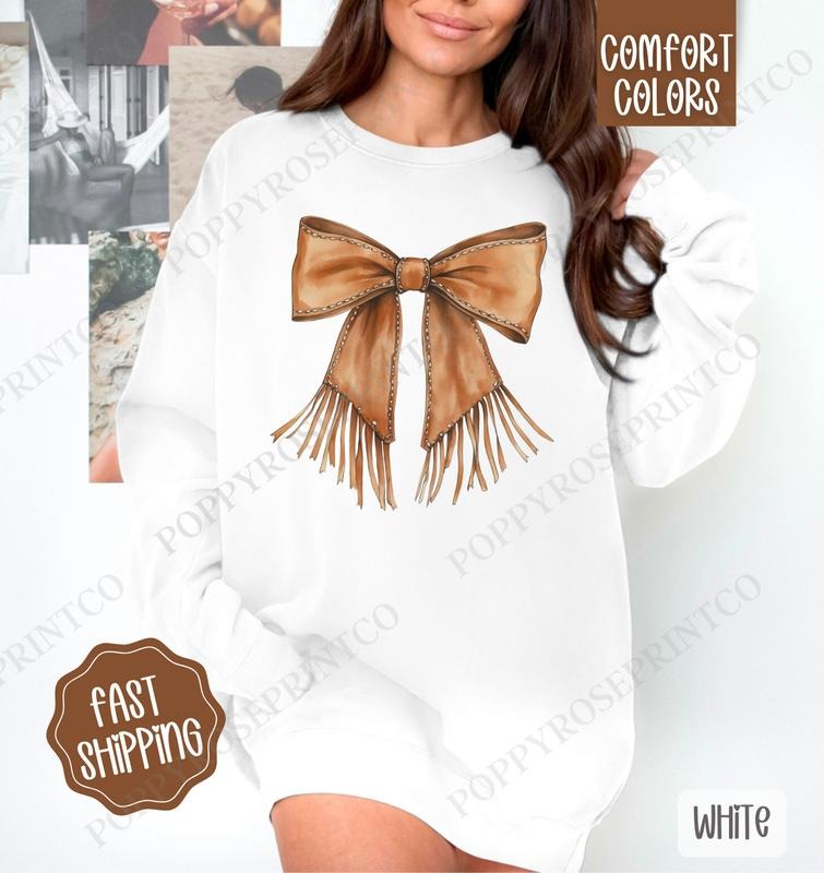 Western Bow Comfort Colors Sweatshirt, Western Women's Crewneck, Cute Women's Sweater T-Shirts, Hoodie | WearSparks.com