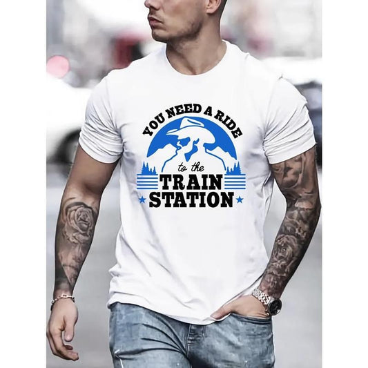 Western Cowboy T-Shirt - Unique Pattern, Fashionable Casual Street Style, Soft Stretch Round Neck Tee for Men - Perfect for Hot Summer Days and Nights Made in USA